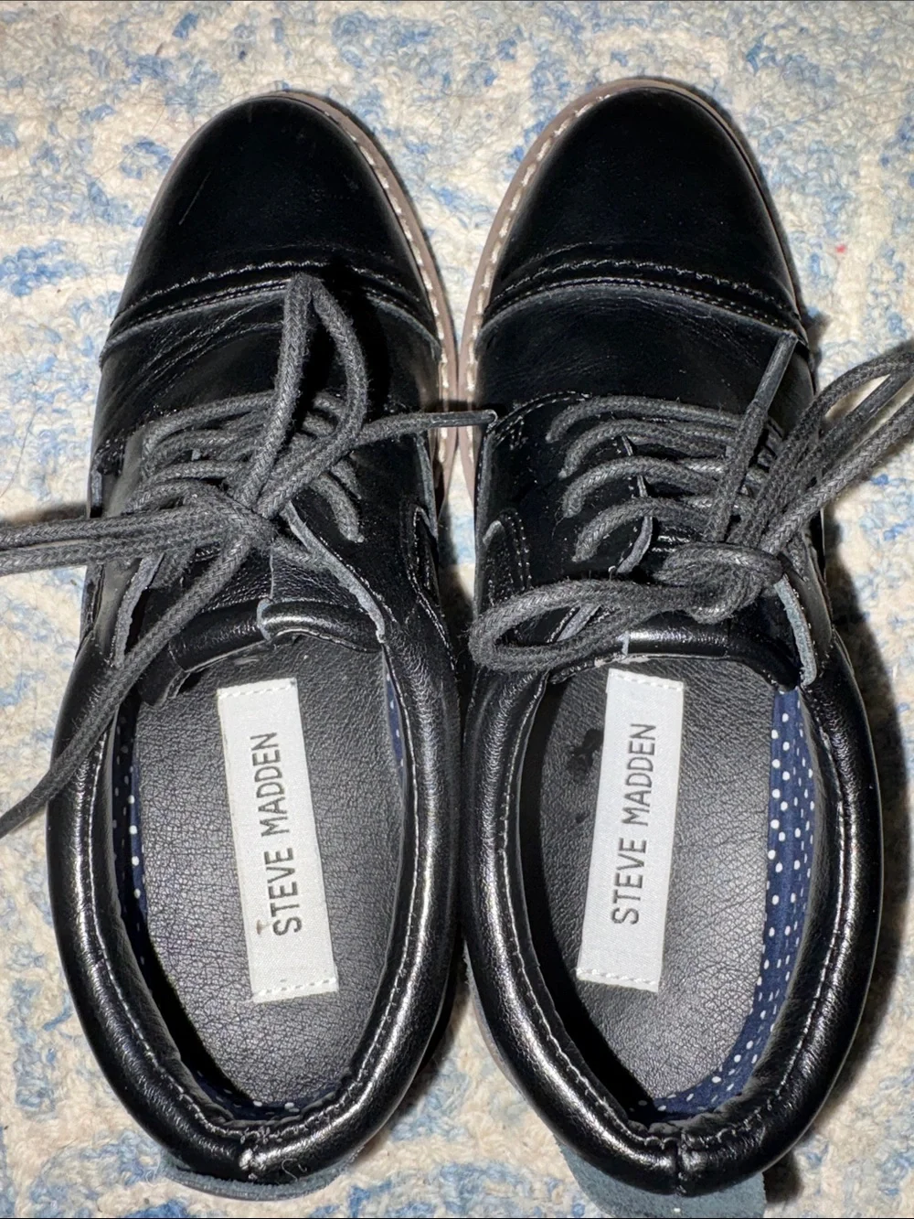 Steve Madden Black Leather Kids Lace-Up Dress Shoes